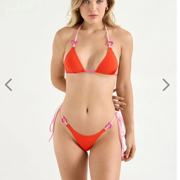 NWT OneOne Swimwear Valentines Day Bikini Ariel Sweetheart Haven Red Pink NEW - Picture 4 of 7